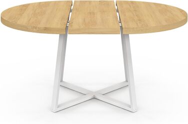 Розкладний круглий обідній стіл Selma для 4-8 осіб, дерево та білий колір, 110-150 см