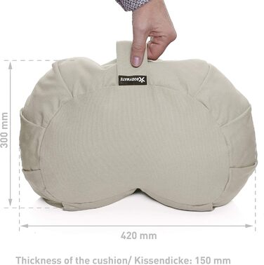 Подушка для йоги BODYMATE Half Moon, 42 см завдовжки, 30 см завширшки та 15 см заввишки, з наповнювачем з гречаної лушпиння Чохол, який можна прати в пральній машині, виготовлений зі 100 надтовстої бавовни Подушка для медитації Подушка сидіння, світло-сір