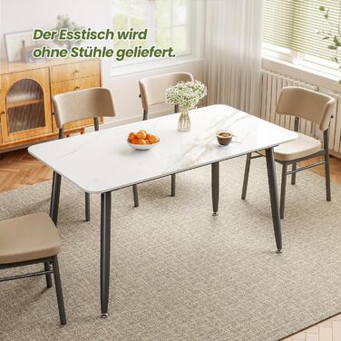 Обідній стіл ZL ZELing зі стільницею зі спеченого каменю під мармур та металевими ніжками, білий прямокутний кухонний та обідній стіл, 140 x 70 см, колір Нефритовий білий