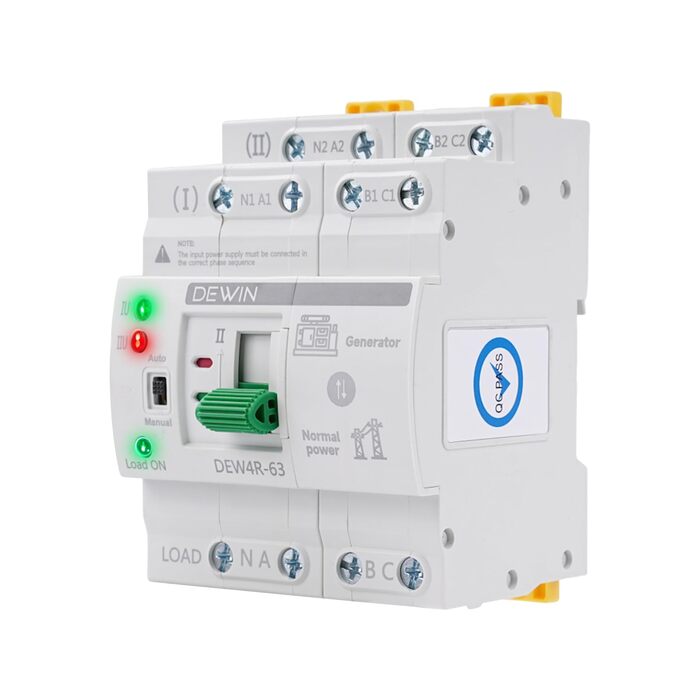 Автоматичний перемикач, 4P 63A 400V ATS перемикач, аварійний автоматичний перемикач живлення, подвійний автоматичний перемикач живлення на DIN-рейку