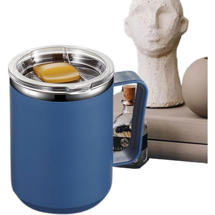 Ізольована металева кружка кухоль з нержавіючої сталі об&39ємом 450 мл, з подвійними стінками, що зберігають тепло Кришка з ручкою для дорожньої кавової кружки, для кемпінгу та дорослих, Hydrat Blue