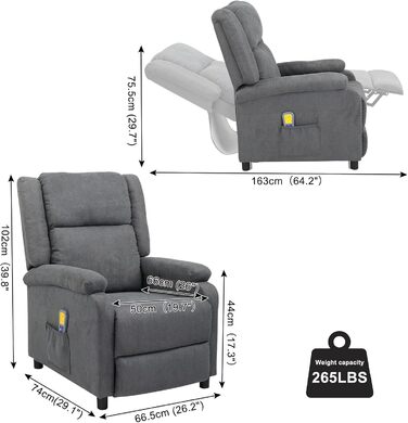 Крісло під телевізор LEADZM, відкидне крісло, шезлонг, електричний масаж та підігрів, ручне регулювання кута нахилу спинки, відкидне крісло до 120 кг, одномісний диван
