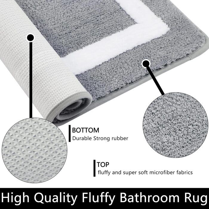 Комплект килимків для ванної кімнати Famibay, 3 предмети, нековзний килимок для ванни, сірий, килимок для ванни з мікрофібри, що миється, для ванної кімнати, ванни та туалету