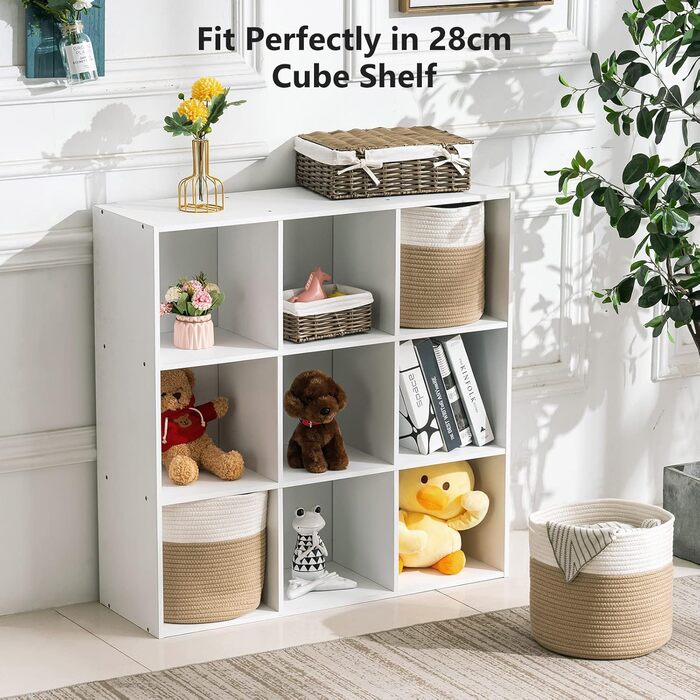 Плетений бавовняний кошик, 2 шт., зберігання іграшок для дитячої кімнати, кошик для зберігання, кошик для рослин для вітальні, спальні, 28(Г) x 28(В) см, натуральний, 2 шт. білий/натуральний