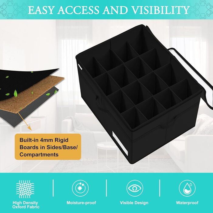 Органайзер для взуття для шафи, вміщує 16 пар, велика взуттєва шафа, взуттєва коробка з прозорою кришкою, міцна коробка для зберігання взуття, компактна взуттєва полиця з ручками, чорна 53 x 42 x 33 см