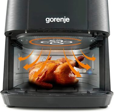 Аерофритюрниця Gorenje AF1350DWB, 1350 Вт, чаша 5,4 л з вікном, 8 автопрограм, антипригарне покриття, LED-дисплей, 28 35,3 32,1 см, чорна