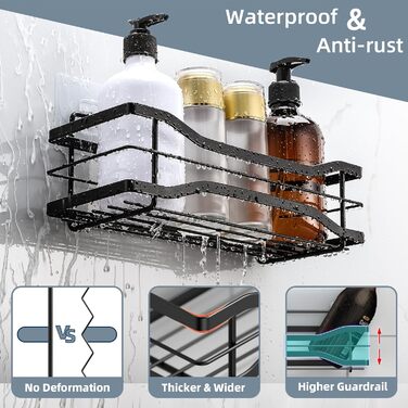 Душова полиця без свердління, 2 шт. Душова полиця чорна, Душова корзина з нержавіючої сталі з 6 аксесуарами, Поличка для ванної з