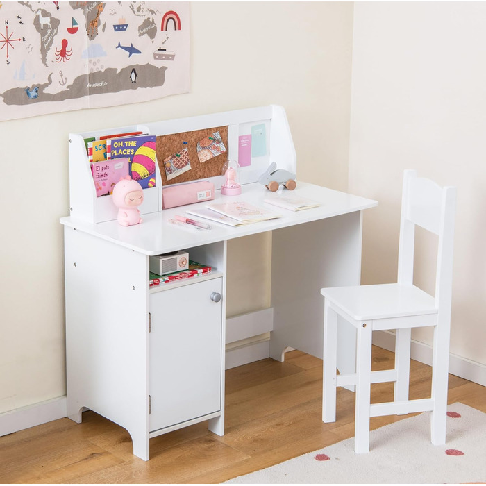 Дитяча парта LIFEZEAL з дерев'яним стільцем, навчальний стіл з відсіком для зберігання та дошкою, дитяча сидяча група від 3 років,