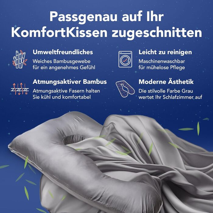 Наволочка з бамбука, яку можна прати Наволочка для подушок для сну на боці, комфортних подушок для дорослих, подушок для годування та подушок для сну на боці для вагітних Дихаюча наволочка Сірий бамбук - Сірий