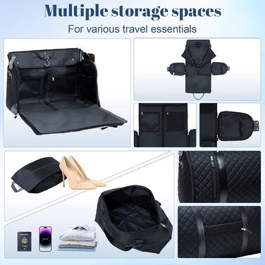Дорожня сумка GARPROVM Suit Bag для жінок, трансформована сумка для одягу 3 в 1 з дизайном 2 мішків та знімною ручною поклажею, водонепроникна сумка для одягу на вихідні для подорожей без складок (чорна)