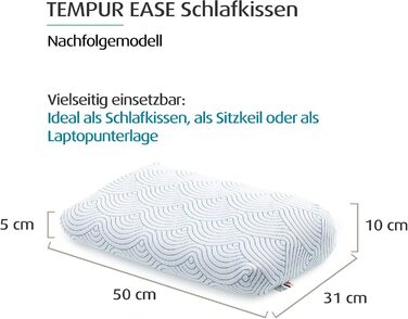Подушка для сну TEMPUR EASE з піни з ефектом пам&39яті, ергономічна подушка для підтримки шиї для всіх положень сну, жорстка, 50 x 31 x 10/5 см, білий (модель-наступник)