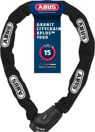 Ланцюговий замок ABUS Granit CityChain XPlus 1060 Велосипедний замок із загартованої сталі рівень безпеки ABUS 15, чорний, 110 см