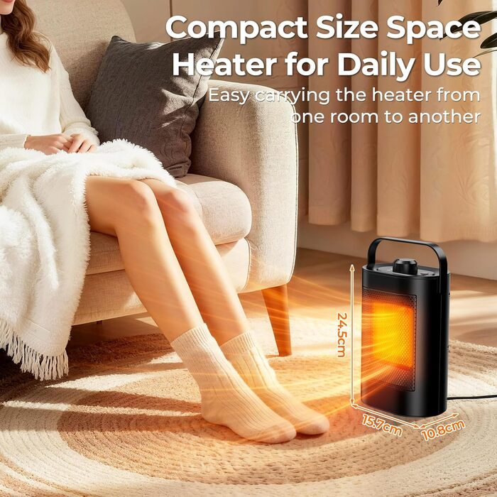 Енергозберігаючий електричний вентилятор-обігрівач, керамічний нагрівальний елемент PTC потужністю 1500 Вт, 3-ступінчастий режим, захист від перегріву та перекидання, портативний електричний обігрівач для кімнат, спалень та офісів Енергозбереження класу А