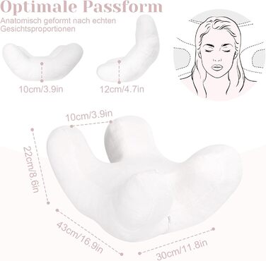 Подушка проти зморшок, косметична подушка для сну на боці, пухова подушка для сну, подушка проти зморшок для старіння, для хірургії очей, для зморшок на обличчі, для підтримки шиї (біла)