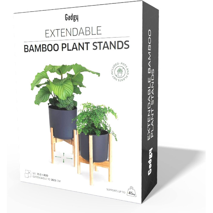Підставка для рослин Gadgy - Набір із 2 бамбукових підставок для квітів - Регульовані квіткові табурети для горщиків діаметром до 30,5 см - Підставка для квіткових горщиків, висота 35,5 см - Підставка для рослин на бамбукових ніжках.
