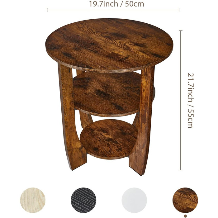 Круглий дерев&39яний журнальний столик, журнальний столик у вінтажному пасторальному стилі, 3-ярусний круглий журнальний столик з місцем для зберігання, тумбочка біля ліжка, маленький столик, журнальний столик для вітальні, спальні, балкону (вінтажний кор