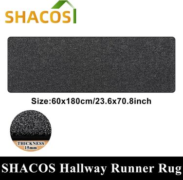 Килимова доріжка SHACOS 60x180 см, нековзка доріжка для передпокою, м&39який кухонний килимок, можна прати, сучасна доріжка для передпокою для кухні, входу, вітальні, чорний/сірий 60x180 см сірий/чорний
