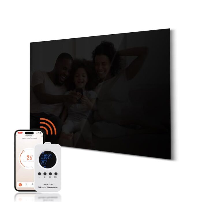 Скляний інфрачервоний обігрівач 600 Вт, інфрачервоний скляний обігрівач з пультом дистанційного керування 100x60 см, електричний обігрівач із захистом від перегріву - WIFI (Tuya Smart) - чорний - сертифікований TV. 600 Вт WIFI пульт дистанційного керуванн