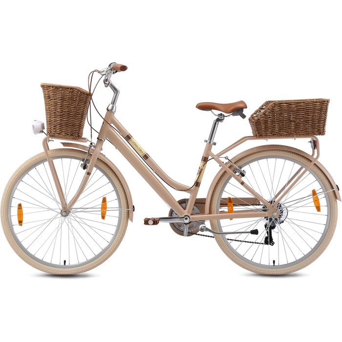 Алюмінієвий міський велосипед BIKESTAR 26, 28 дюймів 16, рама 18 дюймів, 7 швидкостей Shimano, жіночий голландський велосипед, ретро-велосипед з V-подібними гальмами, багажником, ліхтарями, дзвінком, кошиком, світловідбивачами на спицях Тест на безпеку, ш
