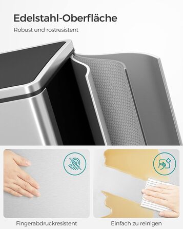 Відро для сміття, 2 х 30 л, 2 відділення, система розділення сміття, педальний відро для сміття, відро для кухонного сміття, 15 мі