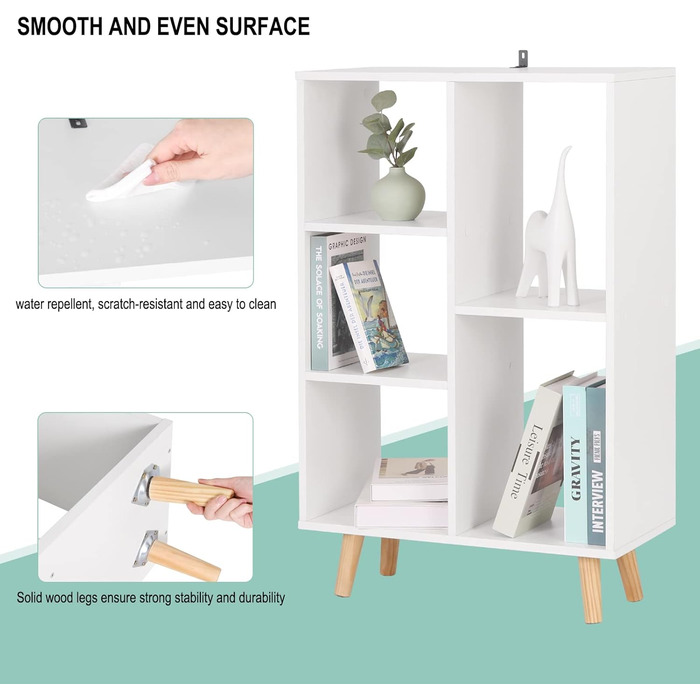 Книжкова полиця WOLTU, кімнатна перегородка, окремостояча полиця білого кольору, полиця для зберігання речей для вітальні, спальні, офісу, виготовлена з інженерної деревини, з ніжками з масиву дерева, 60x95x30 см, SK011ws