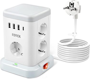 В 1 багаторазова розетка з USB, 7-контактний подовжувач живлення із захистом від перенапруги з 3 USB A та 1 USB C, багаторазова вилка з вимикачем, куб розетки з кабелем 2M, розподільна розетка USB C, 11