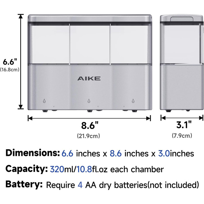 Дозатор мила для душу для ванної кімнати, автоматичний дозатор мила 3 x 320 мл для настінного кріплення, пластиковий дозатор мила