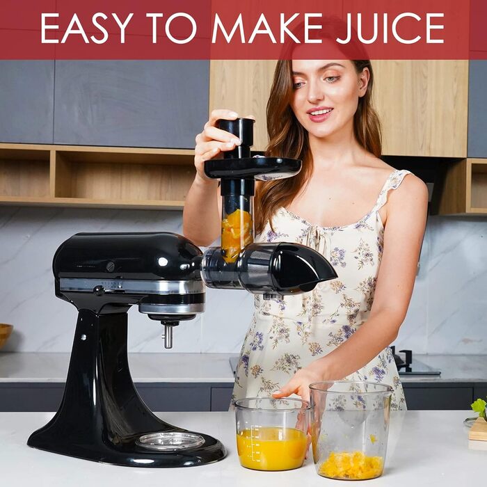 Шнекова соковижималка KITOART, насадка для міксера KitchenAid 3.5/4.5/5 кварт з нахиленою головкою, насадка для повільної соковижималки для міксера KitchenAid 3.5/4.5/5 кварт з нахиленою головкою, класичний чорний