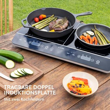 Індукційна плита Navaris 2 Plate - Мобільна на 3500 Вт - Портативна подвійна варильна поверхня для кемпінгу - Індукційна плита з сенсорним дисплеєм таймера та виявленням горщика Чорний глянсовий