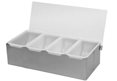 Контейнер для інгредієнтів Cocktail7 з нержавіючої сталі, 4 відділення, прозора пластикова кришка та знімні контейнери, барні аксесуари