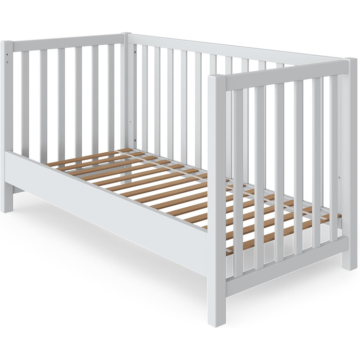Дитяче ліжко з масиву дерева/для малюків, дитяче ліжко з масиву дерева для хлопчиків та дівчаток, з високоякісною рейковою основою, регульована висота зі знімними рейками, 70x140 см (біле (лаковане), 140 x 70 см) Біле (лаковане) 140 x 70 см, 27