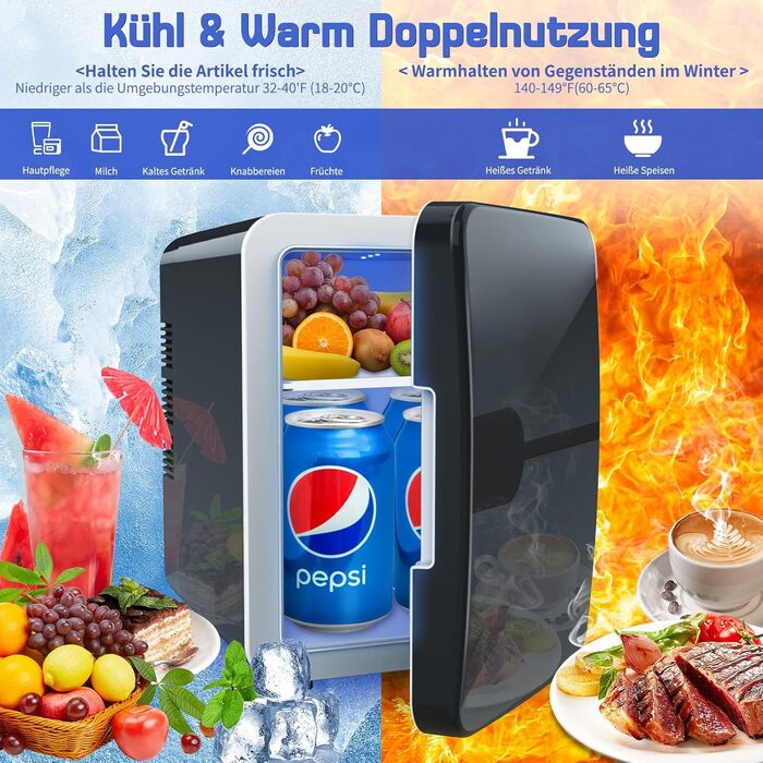 Міні-холодильник 4 літри 2 в 1 з функцією охолодження та обігріву, безшумний портативний холодильник AC12V DC для автомобіля, спал