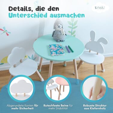 Дитячий стіл з 2 стільцями, дитячий комплект сидіння, дерев&39яний, білий, маленький столик, дитячий комплект сидіння, дитяча кімната, спальня, скандинавський стиль (м&39ятно-зелений)