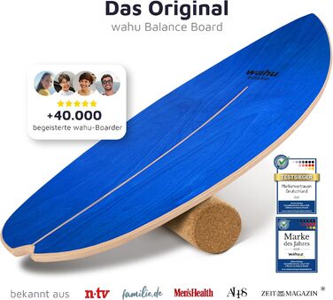 Баланс-тренажер WAHU Trickboard дерев'яний, з унікальною формою гойдалки, синій