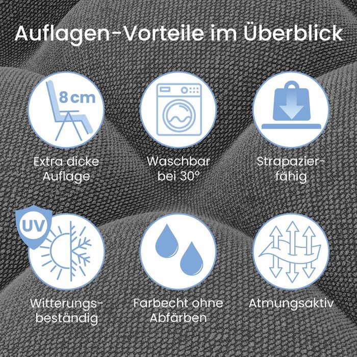 Складаний шезлонг ELONEO з преміальною подушкою, всепогодний шезлонг з вантажопідйомністю 200 кг, надзвичайно широкий садовий стілець, садовий шезлонг з регульованою спинкою, подушкою для шиї та тримачем для напоїв, антрацит