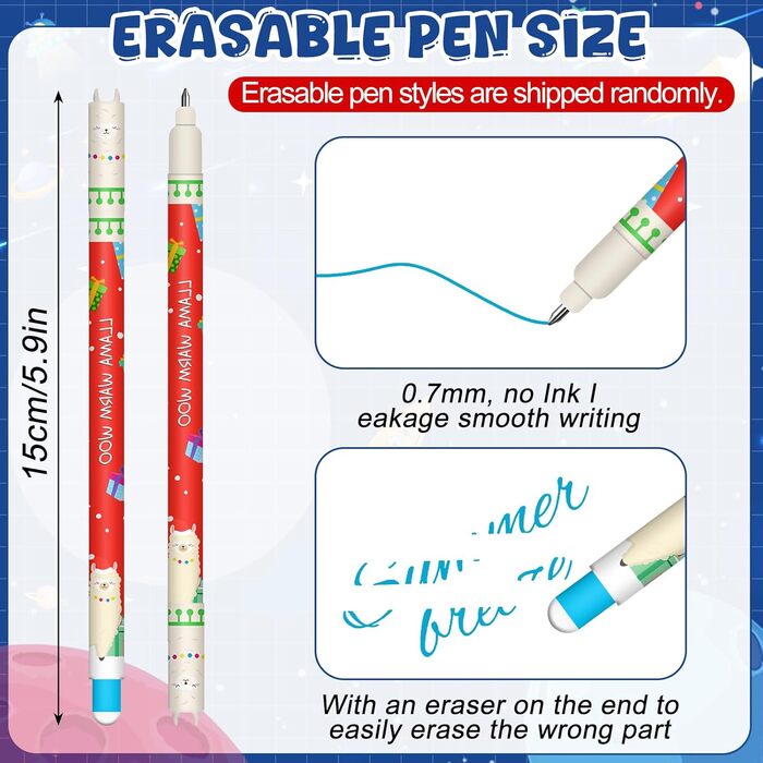 Набір гелевих ручок, що стираються - різдвяні гелеві ручки для ручок, що стираються, з термочутливим чорнилом, що стирається, різні кольори чорнила, 0,7 мм (24 ручки, що стираються, у сліпому полі)