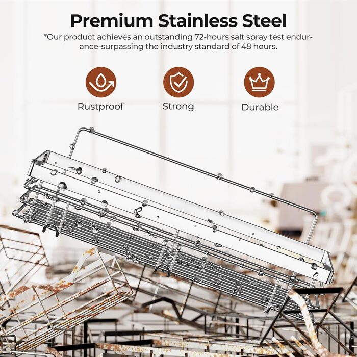 Полиця для душу Orimade без свердління - Душова полиця з 5 гачками, полиця для ванної кімнати без свердління, нержавіюча сталь, 2 шт., 01-Сріблястий