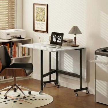 Розкладний обідній стіл, кухонний стіл для 4-6 осіб з колесами, сталеві ніжки, мобільний розкладний обідній стіл для невеликих приміщень, їдальня, кухня, 120 x 80 x 73 см, білий