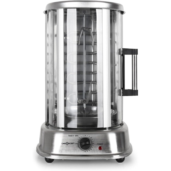 Гриль для шашлику oneConcept Kebap Master, Гіросгриль зі скляними розсувними дверима, закритий, шампур для шашлику, нержавіюча сталь, вертикальний гриль, розсувні двері, срібло