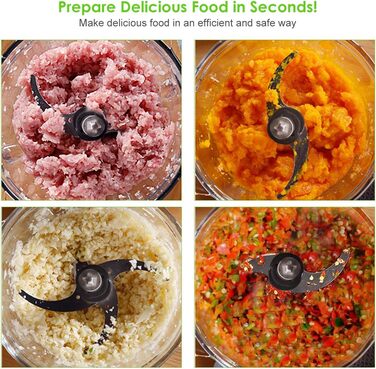 Електричний подрібнювач Multi-Chopper універсальний з чашею з нержавіючої сталі 1,5 л, 2 рівні швидкості Функція гальмування для м'яса, фруктів, овочів та дитячого харчування, срібло