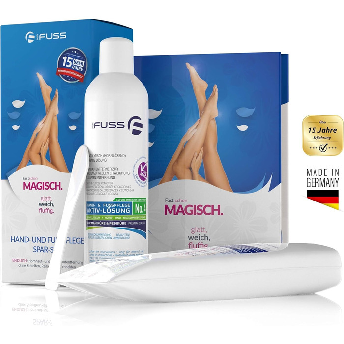 Засіб для дбайливого видалення мозолів Mr. Fuss Швидко розм'якшувальний лосьйон 250 мл 4 в упаковці Plus Pack. Педикюрний набір для догляду за ногами без шліфування з миттєвим ефектом.