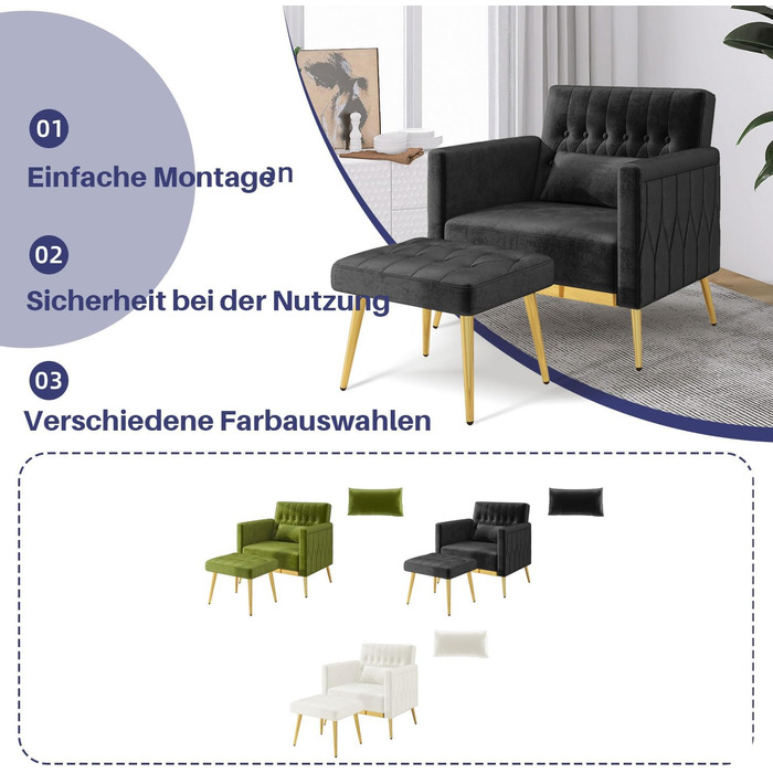 Крісло GRAVFORCE з підніжкою та підставкою, крісло для вітальні з 2 зарядними портами, крісло для читання, крісло для телевізора, м&39яке крісло, крісло-реклайнер, крісло для відпочинку, вантажопідйомність до 159 кг, стильний дизайн, оксамит, чорний