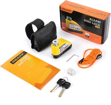 Замок гальмівного диска з сигналізацією 110 дБ, жовтий, для мотоциклів і велосипедів, з 1,5 м кабелем