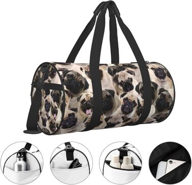 Дорожня сумка Париж, кругла, великої місткості, легка та міцна, ідеальний подарунок для походів, відпустки, ділових поїздок та іншого, з милим зображенням мопса, універсальний розмір