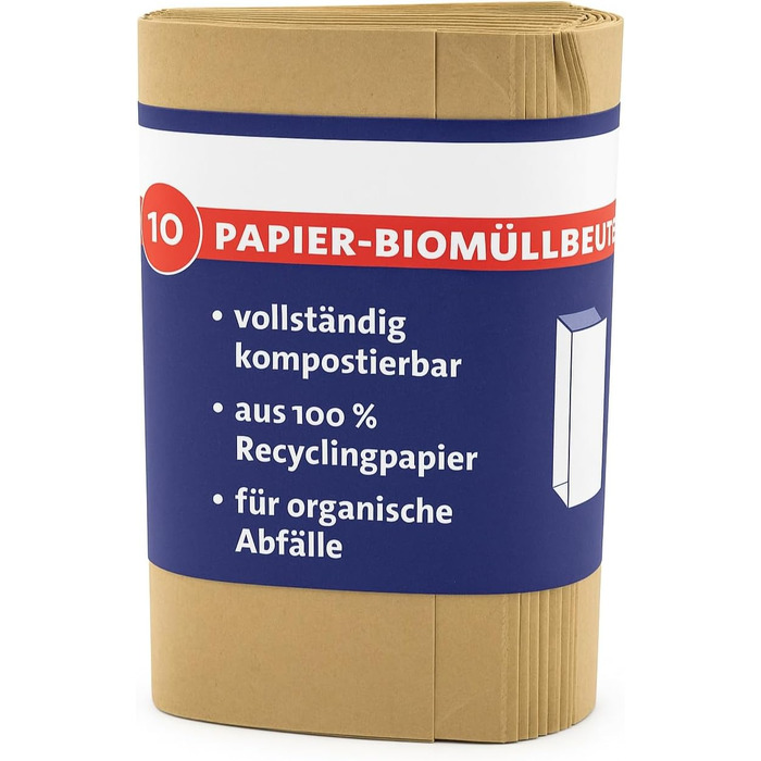 Паперові пакети для біовідходів ARLI 200 шт. 10 л, 20x16x34 см, виготовлені з переробленого паперу 70 г/м, компостовані та без пластику, коричневі та вологостійкі для органічних відходів (200 пакетів) (200 упаковок)