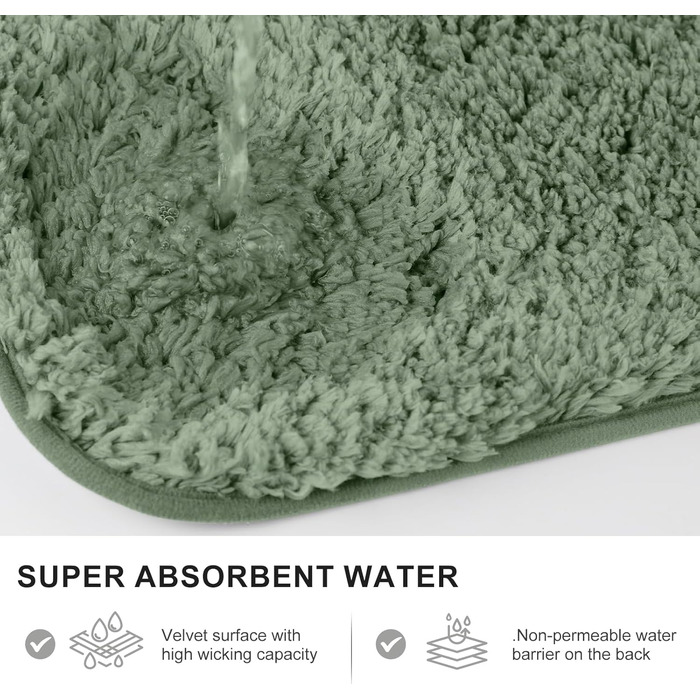 Набір із 3 нековзних килимків для ванної, мякі, водопоглинаючі, волохаті килимки для ванної з мікрофібри з високим ворсом, килимки для ванни, душу та ванної кімнати, які можна прати в пральній машині (зелені) 80 x 50 см (прямокутні)