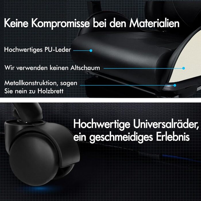 Крісло для відеоігор ALFORDSON, ергономічне офісне крісло, масажне гоночне крісло, висувна підставка для ніг, шкіра штучна, регулювання висоти та нахилу, вантажопідйомність 180 кг, чорний колір Vogler - чорний