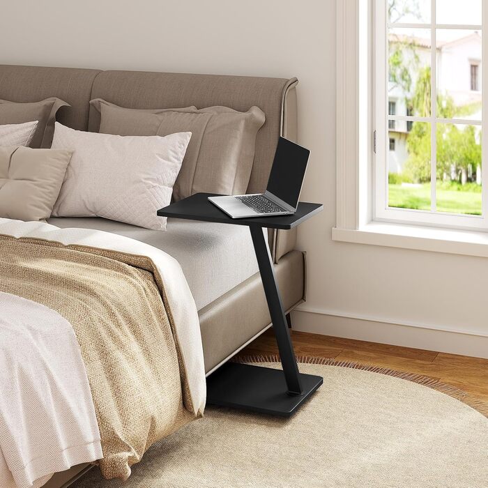 С-подібний журнальний столик, столик для дивана, стіл для вітальні, з металевим каркасом, для дивана, кушетки, ліжка, 48x64x33 см, чорний