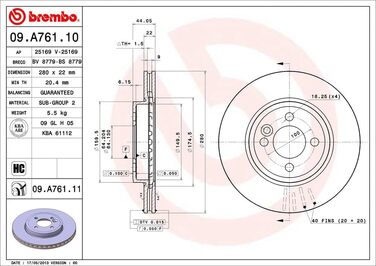 Гальмівні диски передні Brembo 09.A761.11 з UV-покриттям, 2 шт.