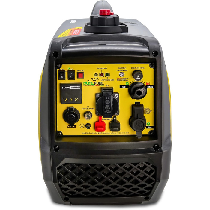 Двопаливний інверторний генератор - Портативний бензиновий/зріджений газорозподільний генератор потужністю 2300 Вт - 4-тактний аварійний генератор з системою AVR - Тихий, легкий, компактний - Можлива паралельна робота